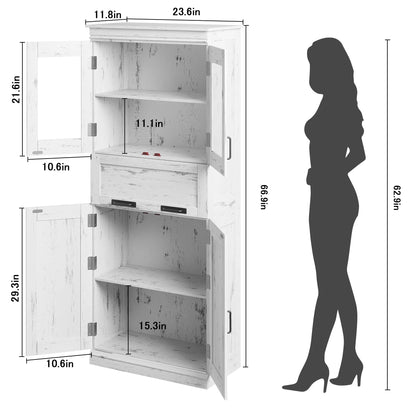 Bathroom Cabinet, Tall Storage Cabinet with Doors and Adjustable Shelf, Freestanding Floor Pantry Cabinet for Kitchen, Living Room, Laundry Room, Home Office