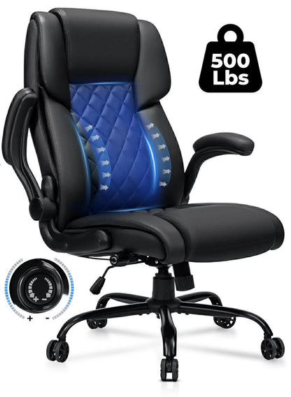 Hoffree Big and Tall Office Chair, 500lbs Executive Desk Chair with Adjustable Lumbar Support Ergonomic Computer Leather Chair with Padded Flip-up Arms for Home Office