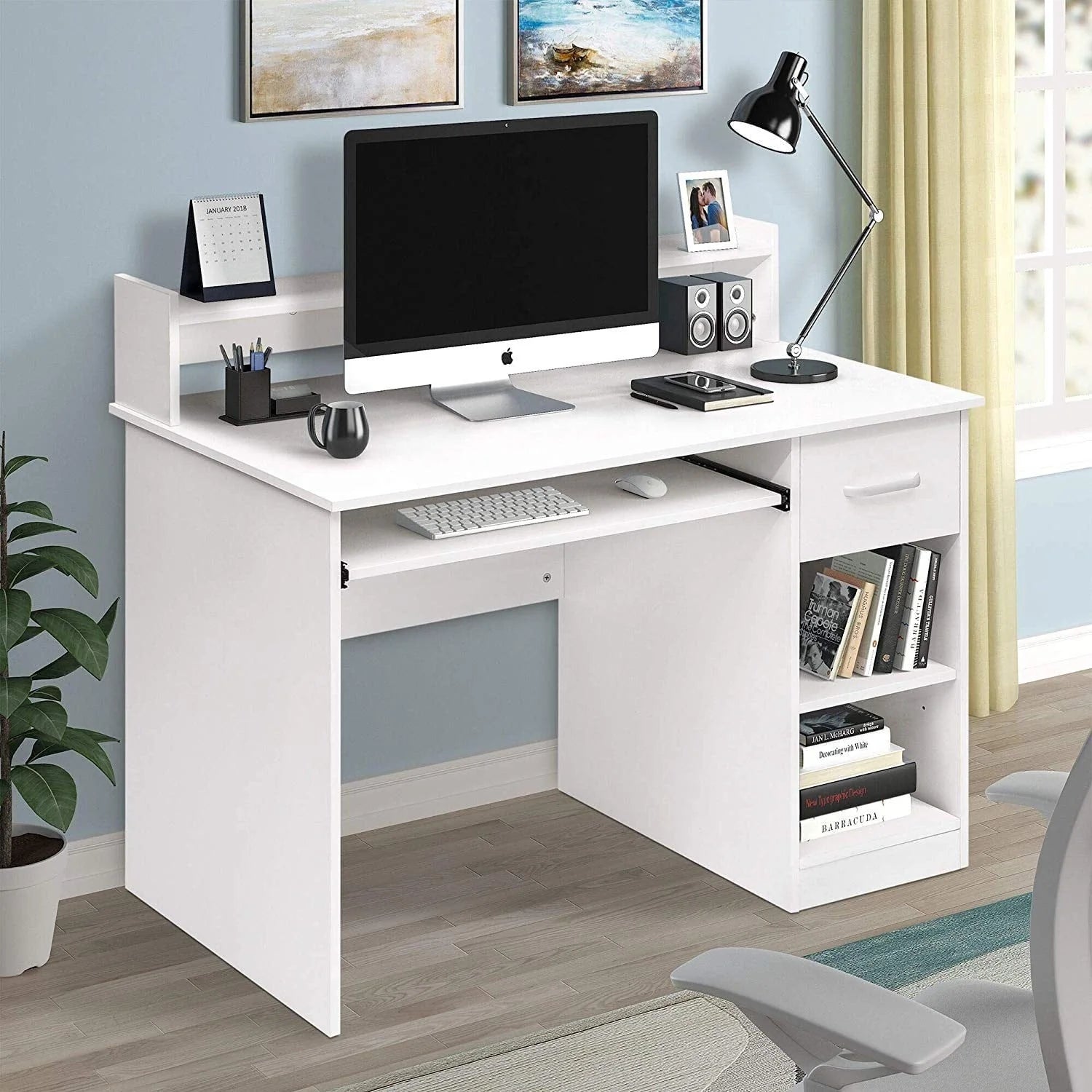 Winado Computer Desk Home Office Workstation Laptop Study Table with Drawer Keyboard Tray, White