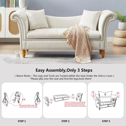 Lemacte Beige Modern Velvet Loveseat Sofa 2 Seater Sofa Upholstered Sofa Couch for Living Room, Bedroom, Studio,Home Office, Hotel