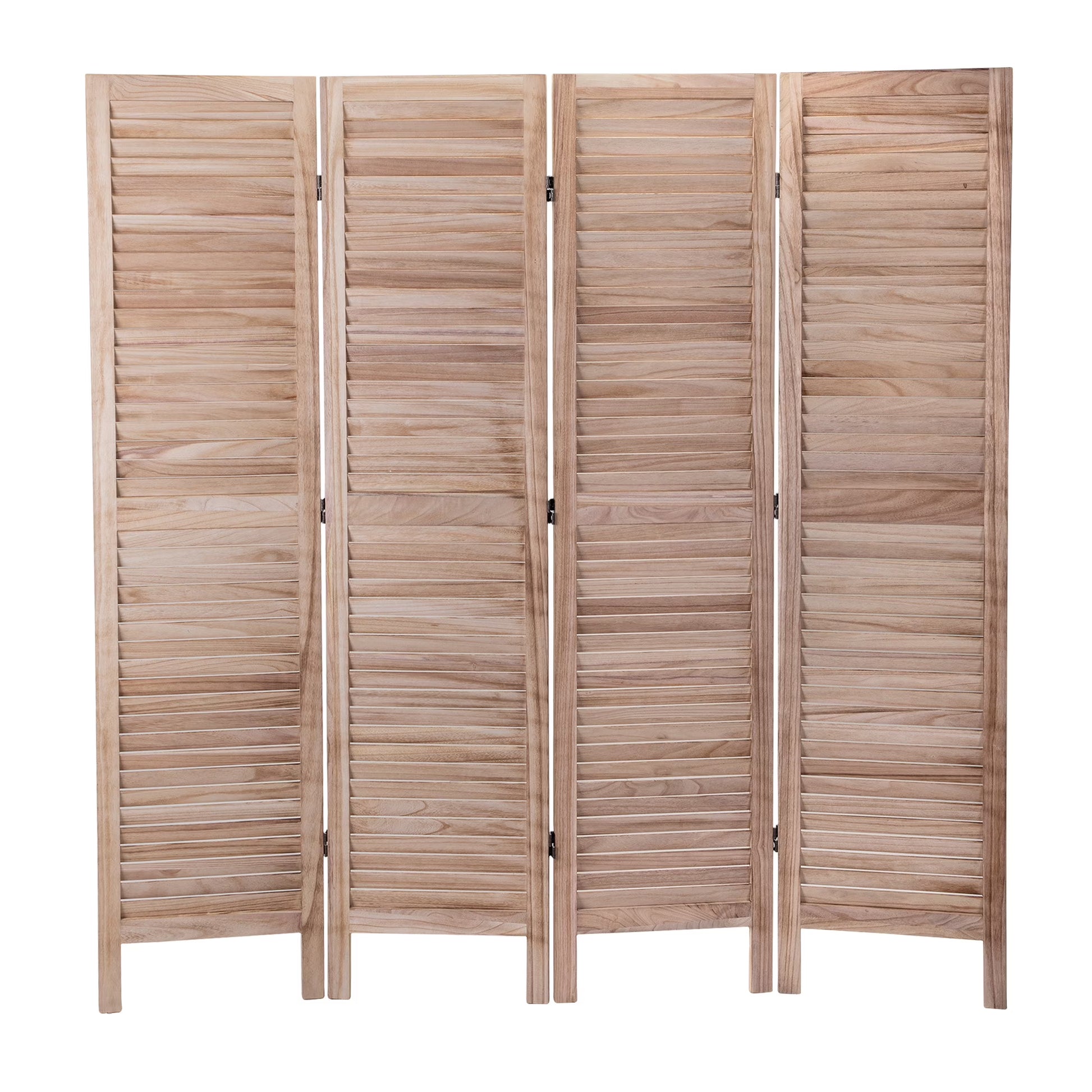 Jaxpety 4 Panel Room Divider Folding Privacy Screen Louvered Partial Partition, Aged White