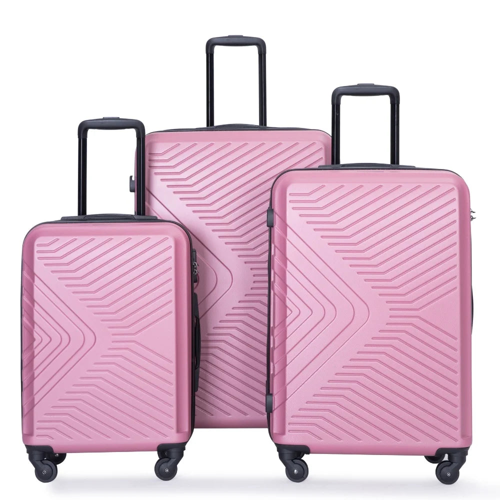 Yougu 3 Piece Hardshell Luggage Set Hardside Lightweight Suitcase with TSA Lock Spinner Wheels 20in 24in 28in,Pink