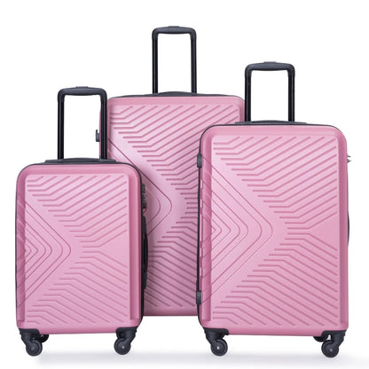Yougu 3 Piece Hardshell Luggage Set Hardside Lightweight Suitcase with TSA Lock Spinner Wheels 20in 24in 28in,Pink