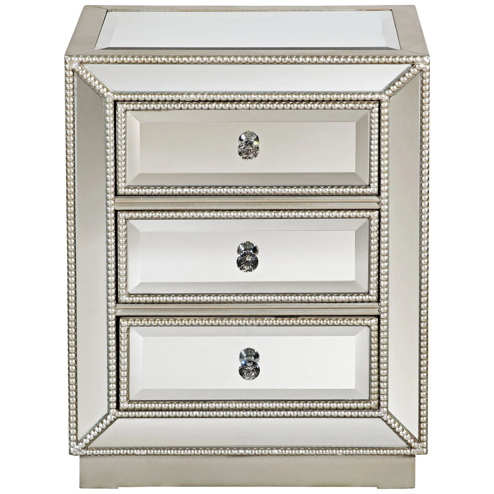 Coast to Coast Accents Modern Antique Silver Mirrored Rectangular Accent Table 20" x 15" with 3-Drawer for Living Room Bedroom