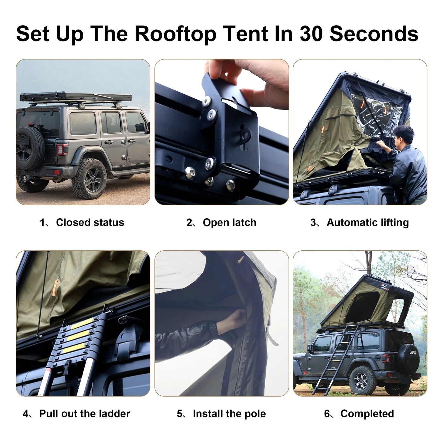 Naturnest Rooftop Tent Hardshell, Enlarged Area Roof Top Tent with Luggage Rack, Roof Tent for Vans, Jeeps, SUVs, Trucks, Camping Roof Tent Hard Shell Roof Tent, Camping, 2-3 Person Tent (Black)