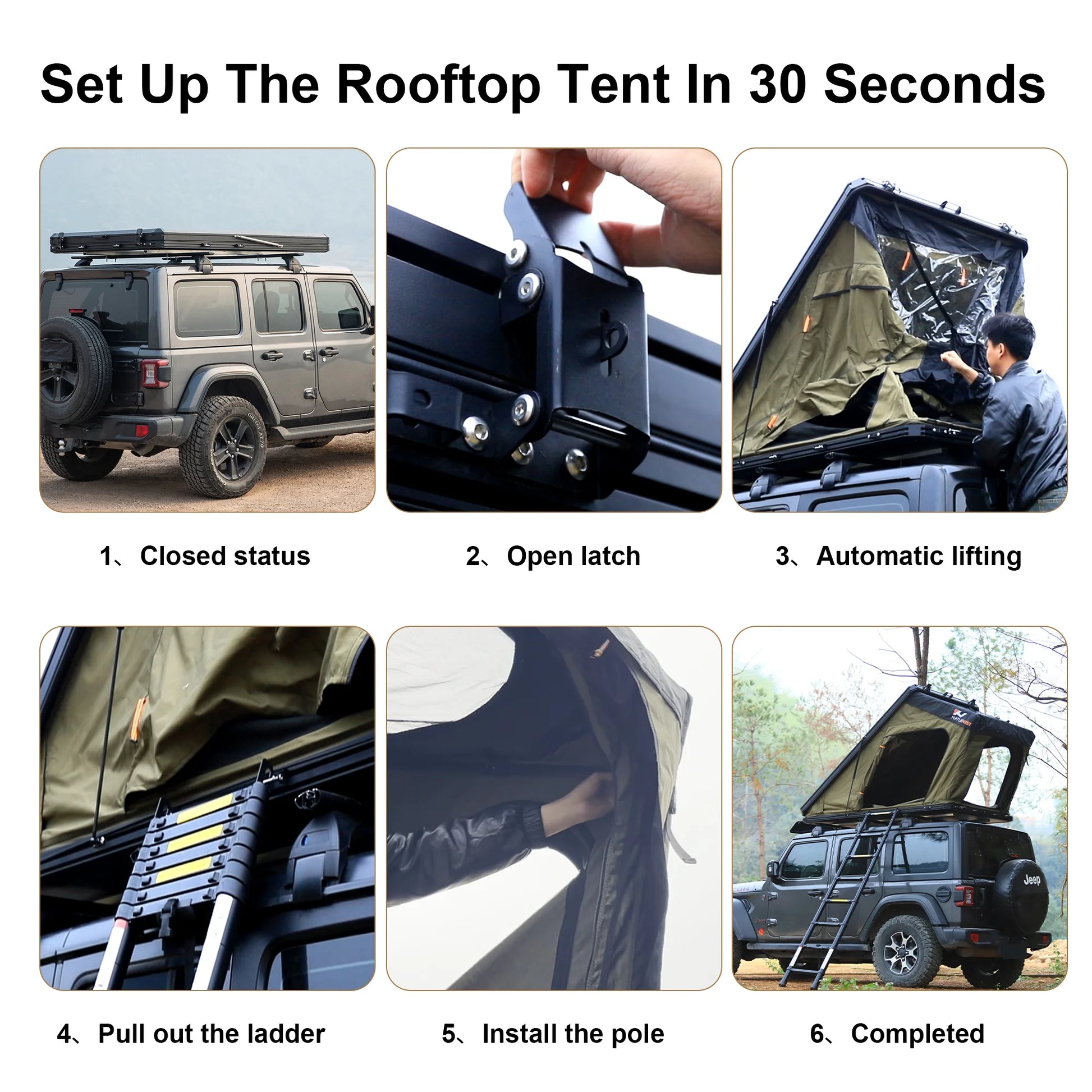 Naturnest Rooftop Tent Hardshell, Enlarged Area Roof Top Tent with Luggage Rack, Roof Tent for Vans, Jeeps, SUVs, Trucks, Camping Roof Tent Hard Shell Roof Tent, Camping, 2-3 Person Tent (Black)