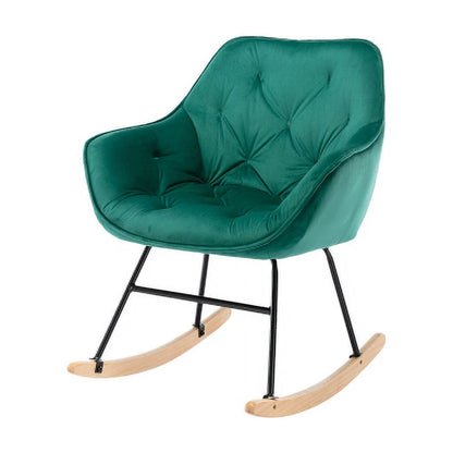 High Back Rocking Chair, Nursery Chair with Side Pocket, Linen Fabric Single Sofa Chair, Lazy Sofa Balcony Reclining Chair, Padded Armchair, for Living Room,Bedroom,Office, Beige