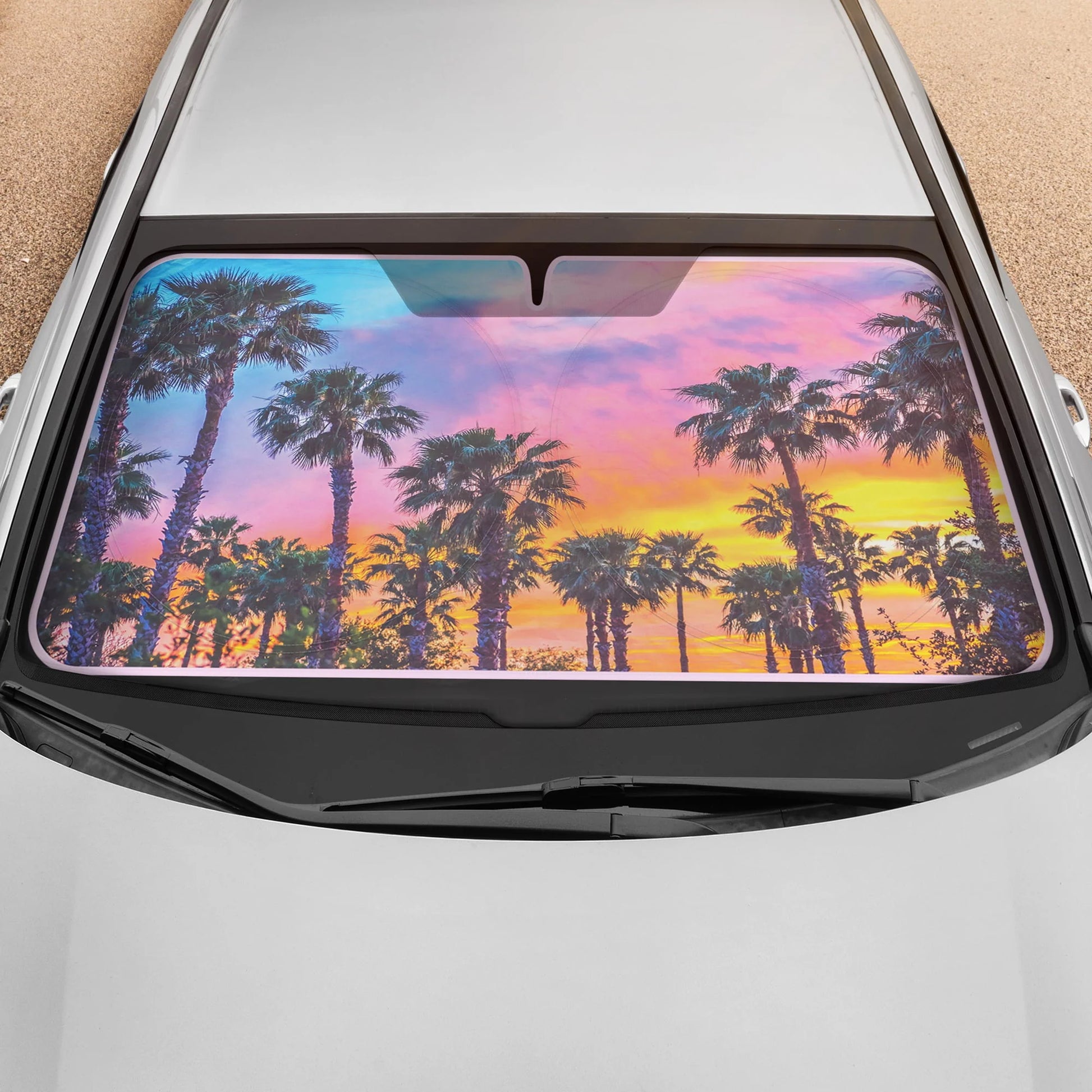 BDK CBAS-3101 Sunset Palm Trees Car Window Windshield Sun Shade Visor 64"x32"