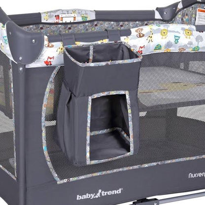 Baby Trend Nursery Center Playard with Toy Mobile. Tanzania Grey