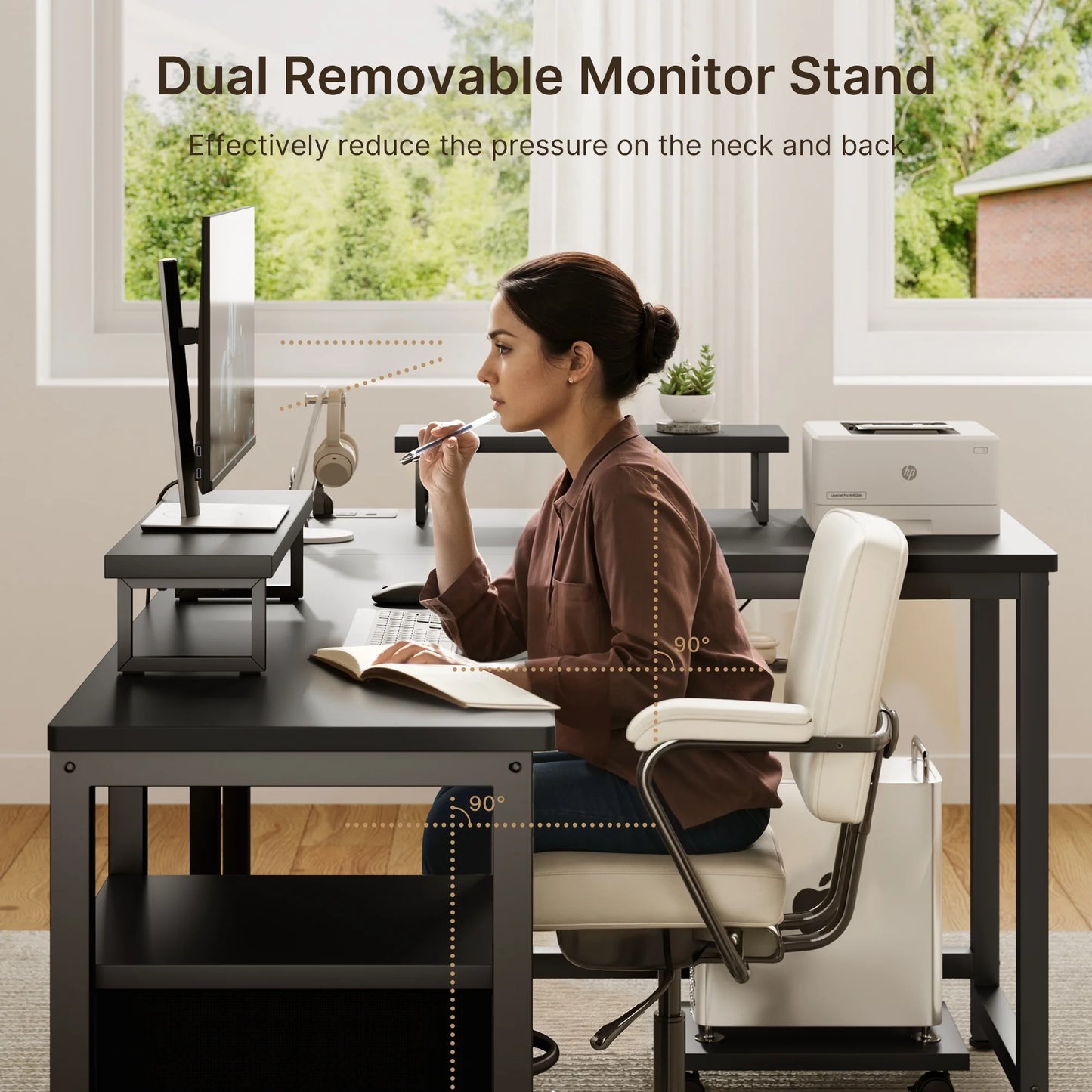 66" L Shaped Computer Desk with Power Outlets, Gaming Desk with Shelf and Drawers for Home Office, Black