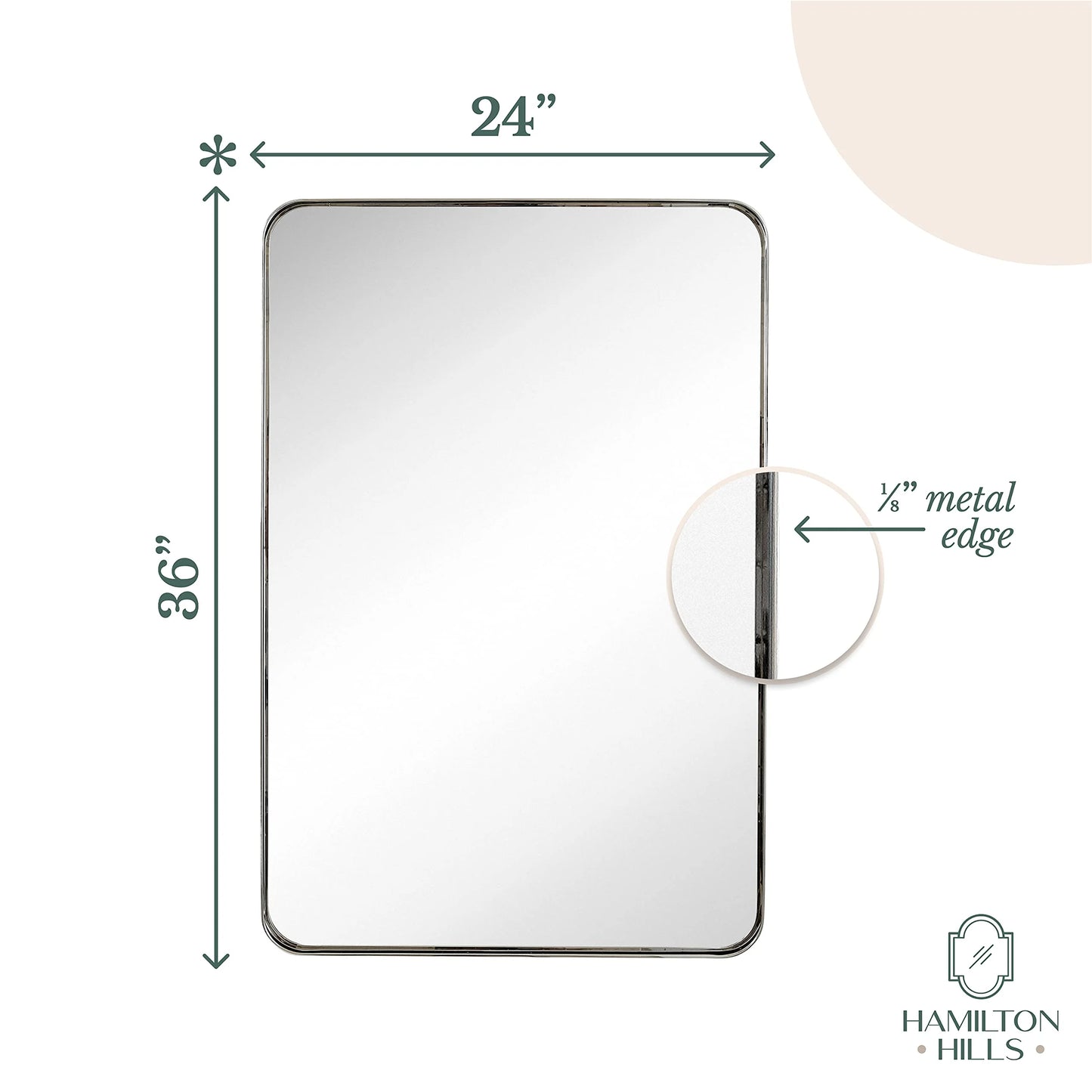 Hamilton Hills Contemporary Polished Metal Wall Mirror Glass Panel Silver