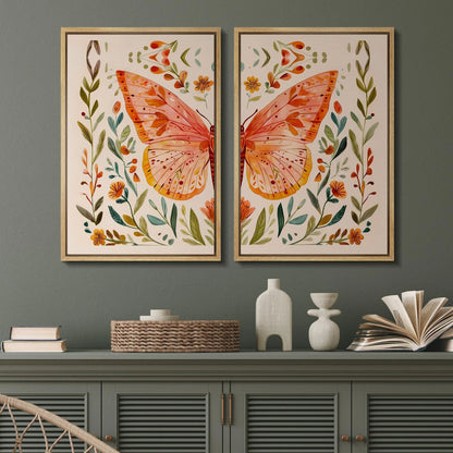 IDEA4WALL Framed Canvas Print Wall Art Set Whimsical Butterfly and Florals Illustration Abstract Botanical Boho Modern Art Wall Decor Colorful Chic Artwork for Home Decor - Natural 24"x36"x2