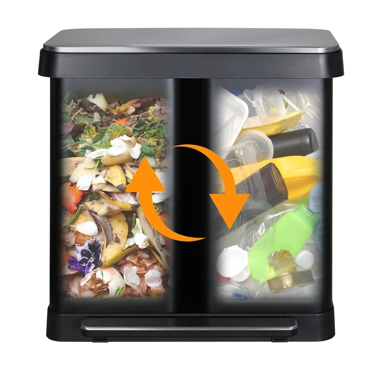 Arlopu 16 Gallon/60L Dual Trash Can, Stainless Steel Kitchen Garbage Can with Soft-Close Lid, Home Office Classified Recycle Bin