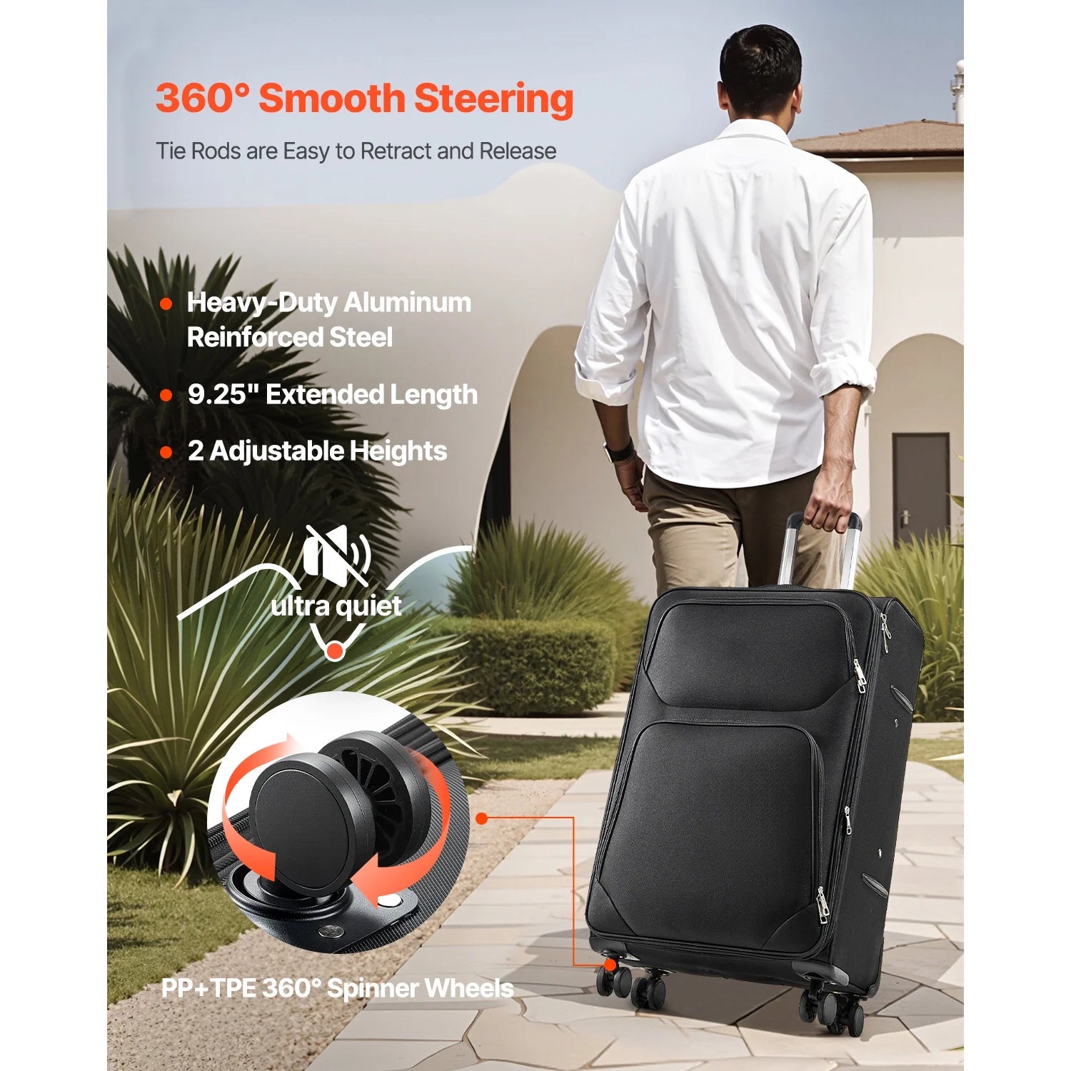KFFKFF Expandable 28-Inch Softside Luggage with Spinner Wheels, Lightweight Checked Suitcase Featuring TSA Lock and Extra Zippered Pocket, Black