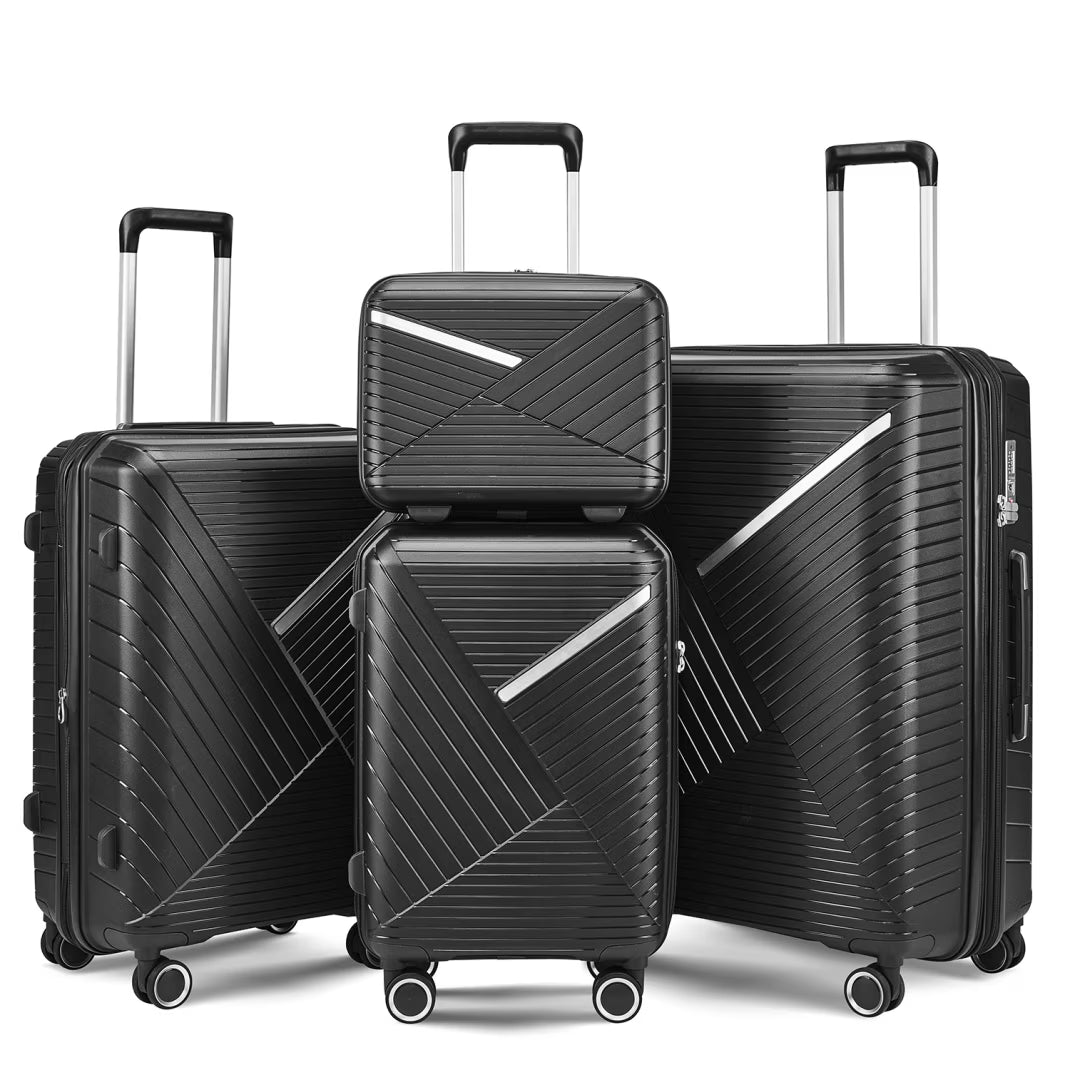 4 Piece Luggage Set, 14"/20''/24/''28'' Expandable Lightweight Suitcase with Noise-free Double Spinner Wheels & TSA Lock, Polypropylene Hardshell Storage Case for Travel Vacation, Champagne