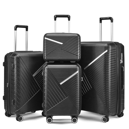 4 Piece Luggage Set, 14"/20''/24/''28'' Expandable Lightweight Suitcase with Noise-free Double Spinner Wheels & TSA Lock, Polypropylene Hardshell Storage Case for Travel Vacation, Champagne