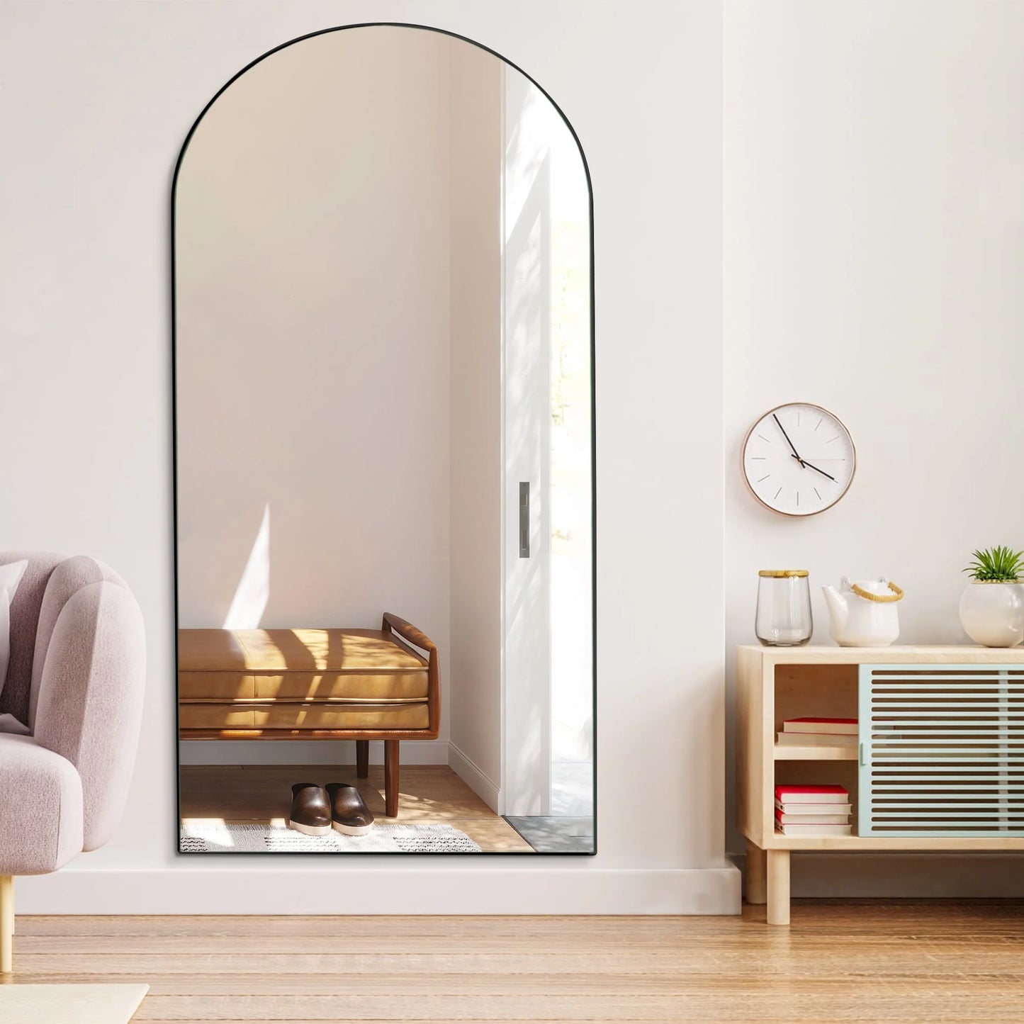 Ufurpie 71"×32" Large Full Length Mirror,Arch Mirror,Floor Mirror with Stand,for Bedroom Living Room Dressing Room,Black