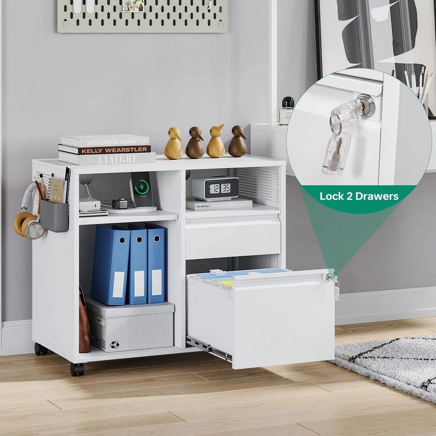 Fesbos Mobile File Cabinet, Metal Lateral Rolling Printer Stand Filing Cabinets with Shelves for Home Office-Storage A4/F4/Letter/Legal