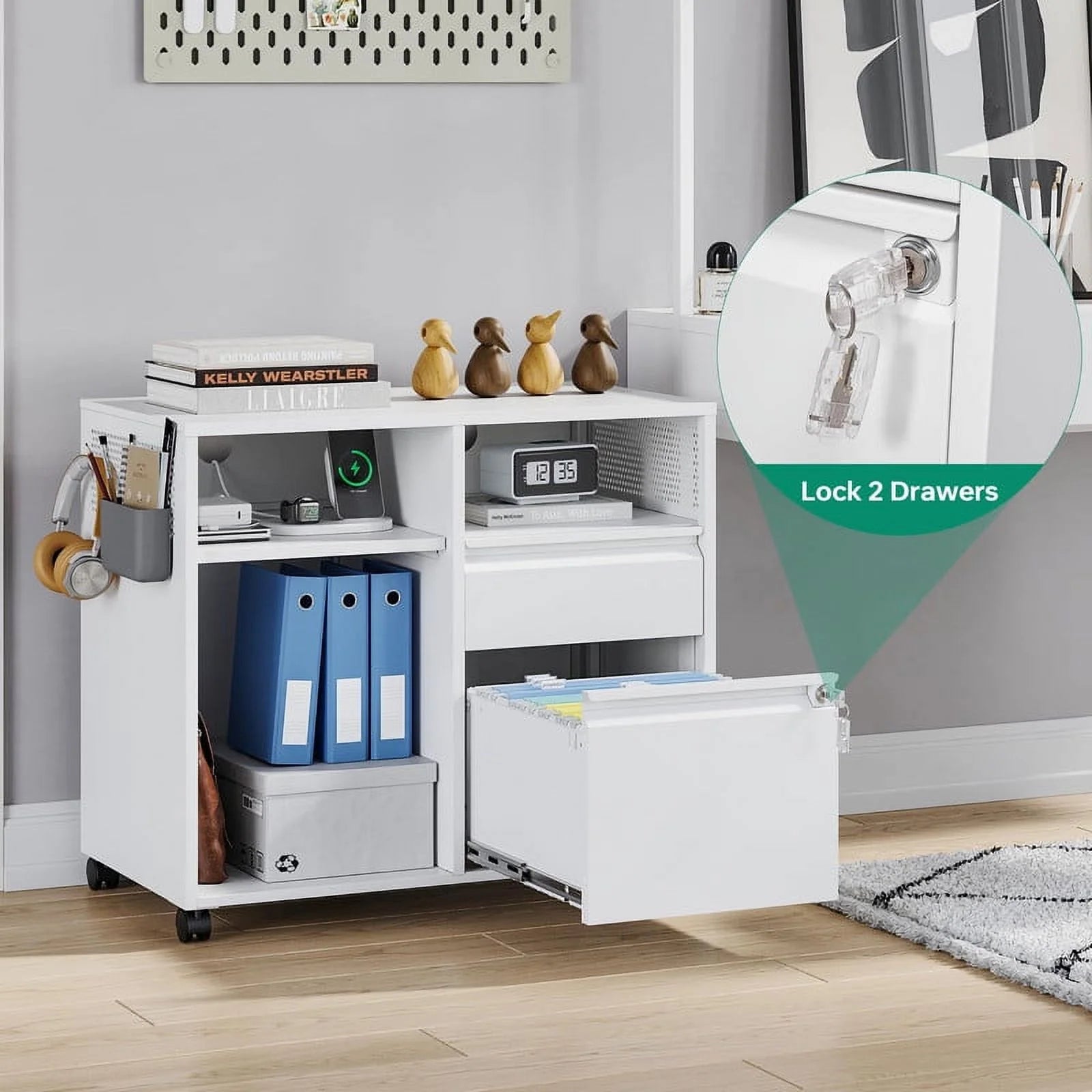 Fesbos Mobile File Cabinet, Metal Lateral Rolling Printer Stand Filing Cabinets with Shelves for Home Office-Storage A4/F4/Letter/Legal