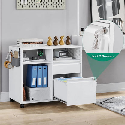 Fesbos Mobile File Cabinet, Metal Lateral Rolling Printer Stand Filing Cabinets with Shelves for Home Office-Storage A4/F4/Letter/Legal