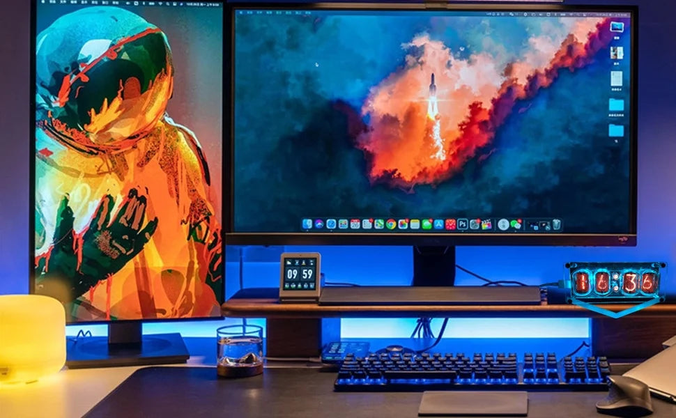 Nixie Tube Clock with IN-12 Tubes, Luminous Clock, Retro Modern Desk Vintage Punk Digital Desktop Creative Ornaments USB Type-C Connection Type