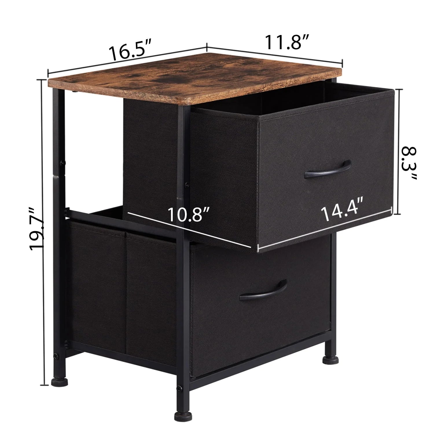 Somdot Small Dresser with 2 Drawers Set of 2, Nightstands Bedside Table with Removable Fabric Bins for Bedroom Office Laundry Closet Entryway Hallway Nursery Room,Black/Rustic Brown