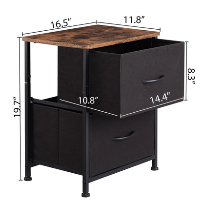 Somdot Small Dresser with 2 Drawers Set of 2, Nightstands Bedside Table with Removable Fabric Bins for Bedroom Office Laundry Closet Entryway Hallway Nursery Room,Black/Rustic Brown