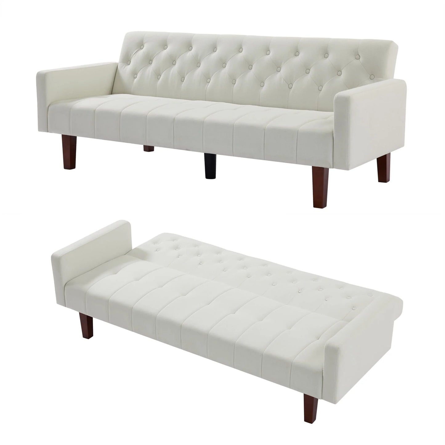 Aukfa 75" Square Arm Futon Convertible Sofa for Home Office, Button-Tufted Back, Beige