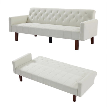 Aukfa 75" Square Arm Futon Convertible Sofa for Home Office, Button-Tufted Back, Beige
