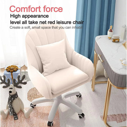 Home Office Chair Computer Chair with Mid-Back Upholstered Modern Tufted Computer Task Chair Swivel Height Adjustable Velvet Accent Chair.White
