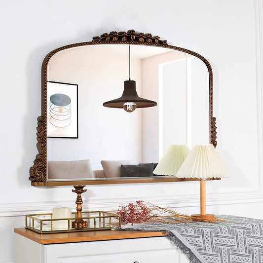 Shyfoy Large Arch Wall Mirror Ornate Mirror for Living Room Decor Anqitue Gold Decorative Mirrors for Wall 36" x 23"