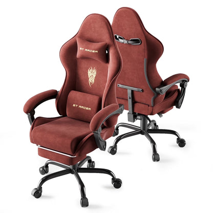 Huracan Velvet Fabric Gaming Chair High Back Computer Chair with Footrest and Lumbar Cushion Ergonomic PC Gamer Chiar for Adults Racing Video Gaming Chair for Home Office,Beige