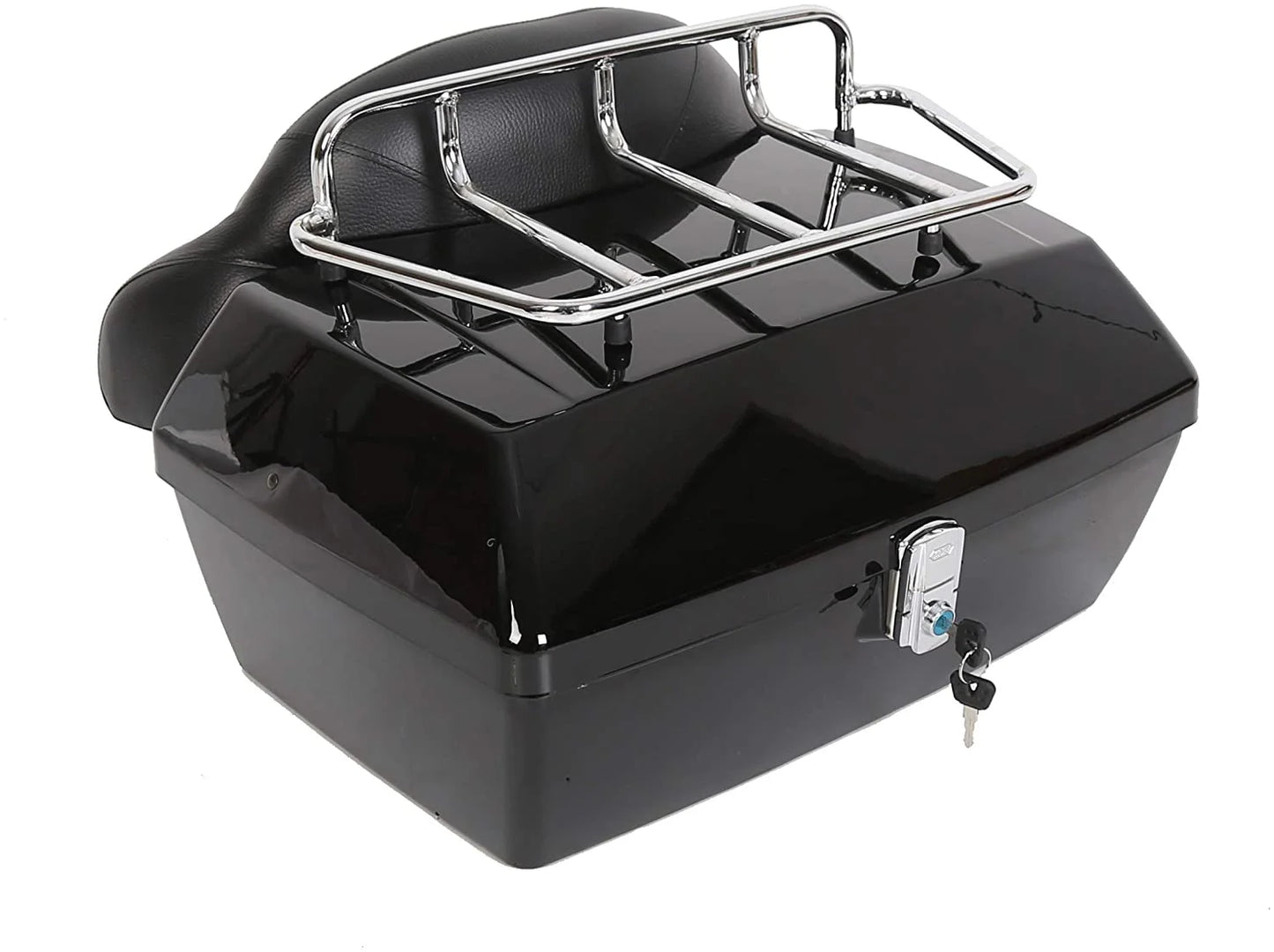 Kojem Motorcycle Trunk Tour Pack Luggage Universal for Harley Honda Yamaha Suzuki Cruiser Tail Box with Top Rack Backrest Black