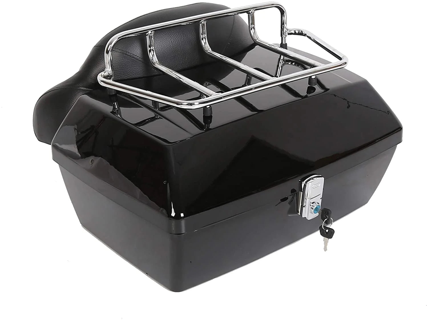 Kojem Motorcycle Trunk Tour Pack Luggage Universal for Harley Honda Yamaha Suzuki Cruiser Tail Box with Top Rack Backrest Black