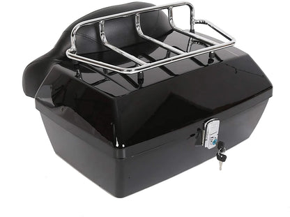 Kojem Motorcycle Trunk Tour Pack Luggage Universal for Harley Honda Yamaha Suzuki Cruiser Tail Box with Top Rack Backrest Black