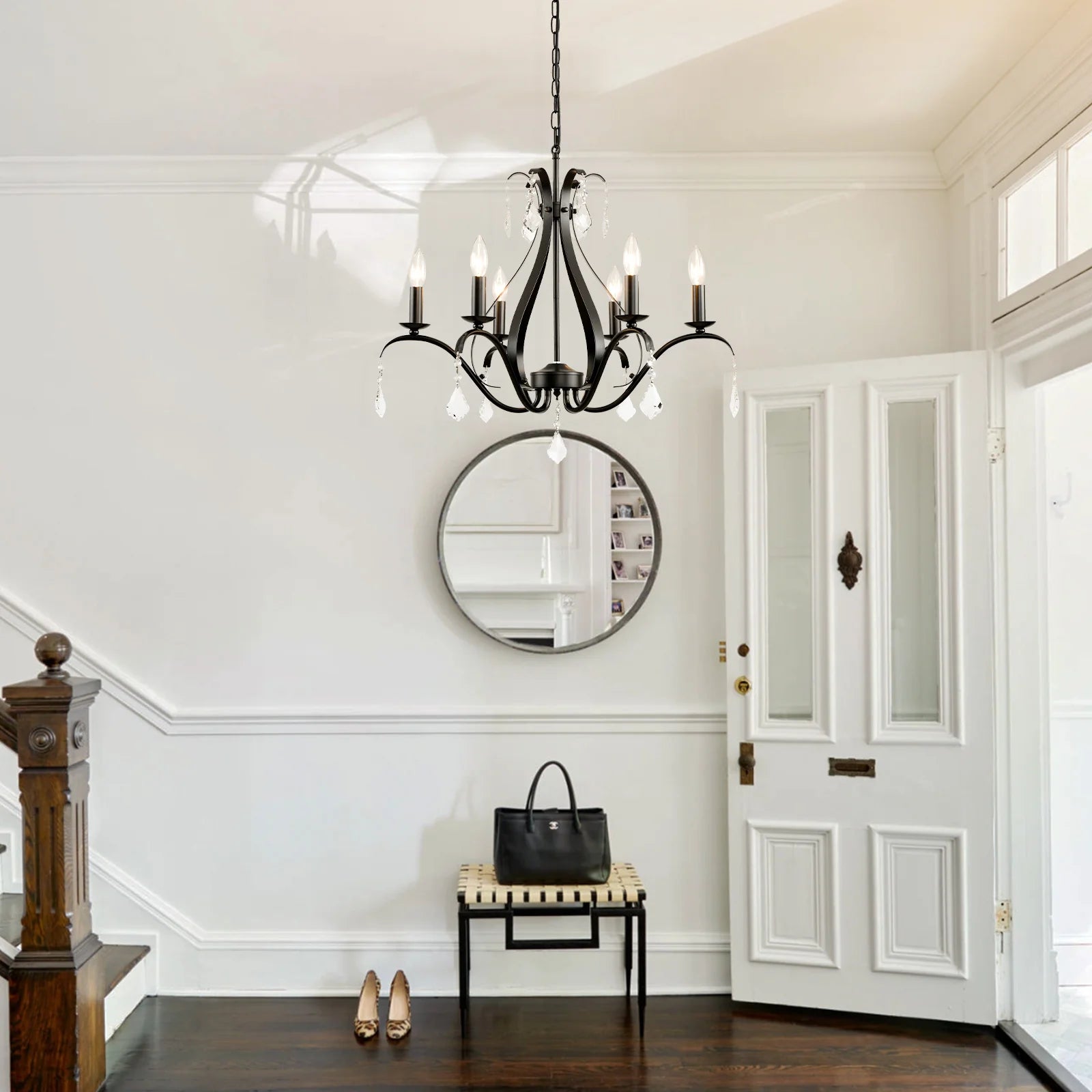 Magic Home 6-Light Modern Farmhouse Chandelier,Classic Candle Ceiling Pendant Light Fixture,Black
