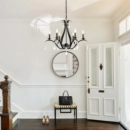 Magic Home 6-Light Modern Farmhouse Chandelier,Classic Candle Ceiling Pendant Light Fixture,Black