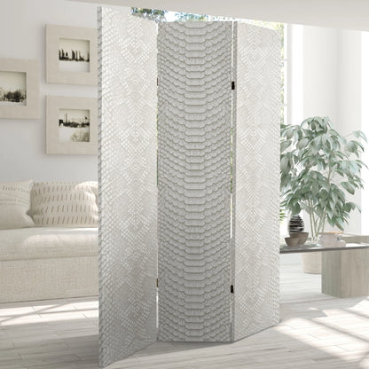 Oriental Furniture 6 ft. Tall White Snake Print Canvas Room Divider - 3 Panel