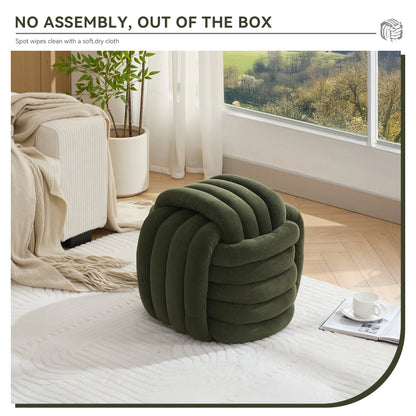 Modern Ottoman Footstool, Chenille Braided Foot Stool with Sponge Filling, Exquisite End Table Pouf Stool Soft Shoe Stool, Green