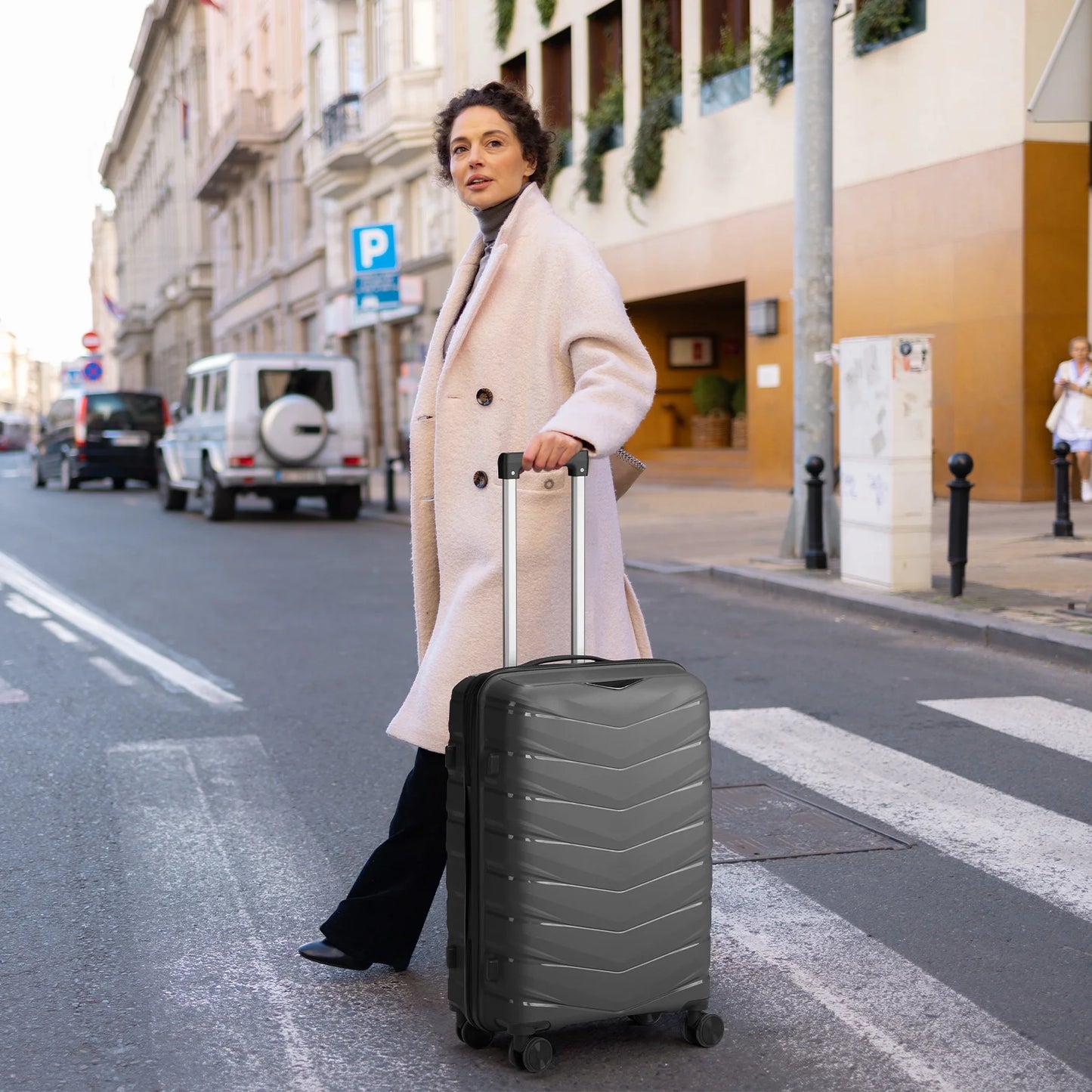Zimtown 3 Piece Suitcases, PP Hard Shell Suitcase 20" 24" 28" Luggage Sets Double Wheels with TSA Lock, Dark Gray