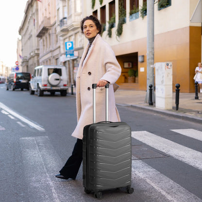 Zimtown 3 Piece Suitcases, PP Hard Shell Suitcase 20" 24" 28" Luggage Sets Double Wheels with TSA Lock, Dark Gray