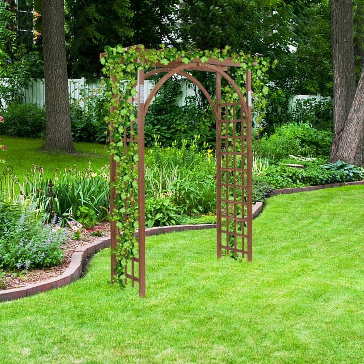 Dark Brown Decorative Garden Arch - Heavy-Duty Fir & Rustproof Iron for Climbing Plants, Roses - 84.6" Tall Outdoor Arch for Backyards, Garden Entries