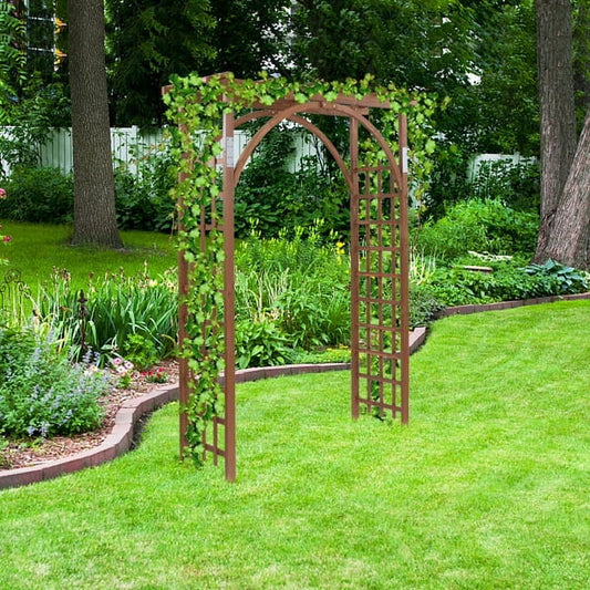 Dark Brown Decorative Garden Arch - Heavy-Duty Fir & Rustproof Iron for Climbing Plants, Roses - 84.6" Tall Outdoor Arch for Backyards, Garden Entries