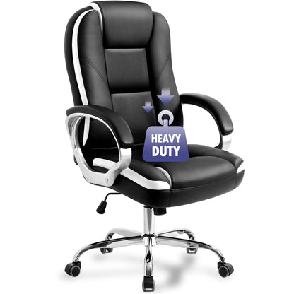 NEO CHAIR Home Office Chair, Heavy Duty Leather Office Chair, Ergonomic High Back Cushion Lumbar Back Support, Computer Desk Executive Chair for Work, 8 Hours Comfort, Jet Black