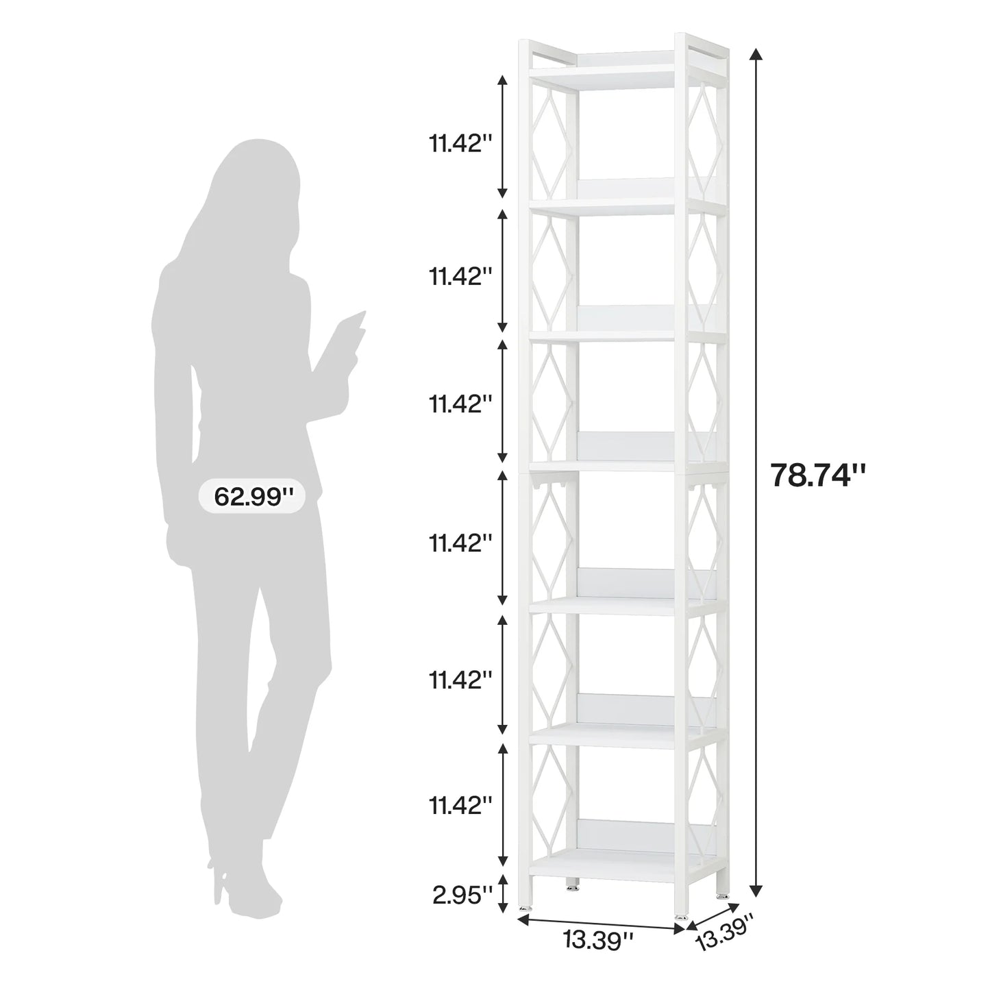 Tribesigns 78.7 Inches Tall Narrow Bookshelf, Freestanding 7-Tier Bookcase, Skinny Corner Storage Organizer for Home Office