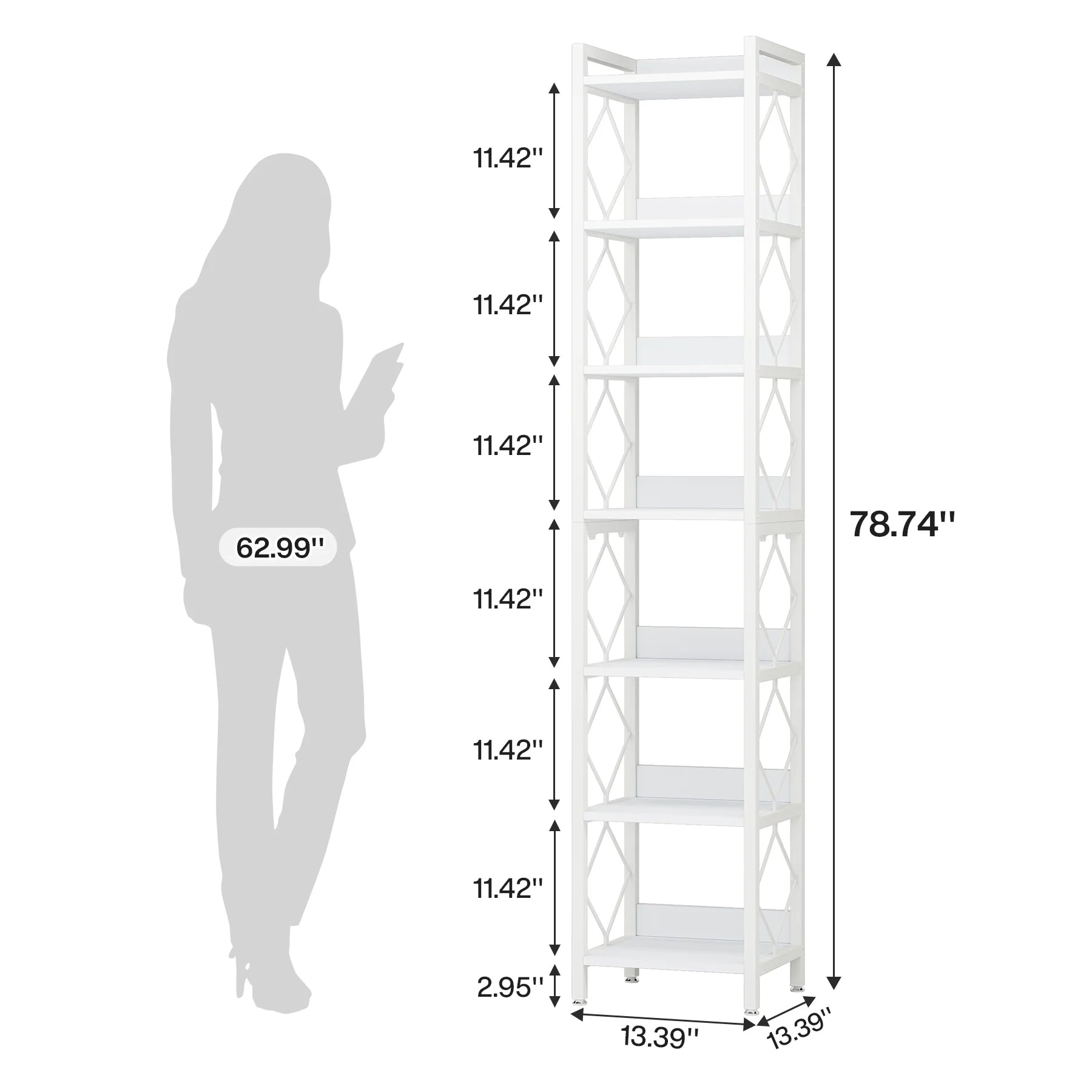 Tribesigns 78.7 Inches Tall Narrow Bookshelf, Freestanding 7-Tier Bookcase, Skinny Corner Storage Organizer for Home Office