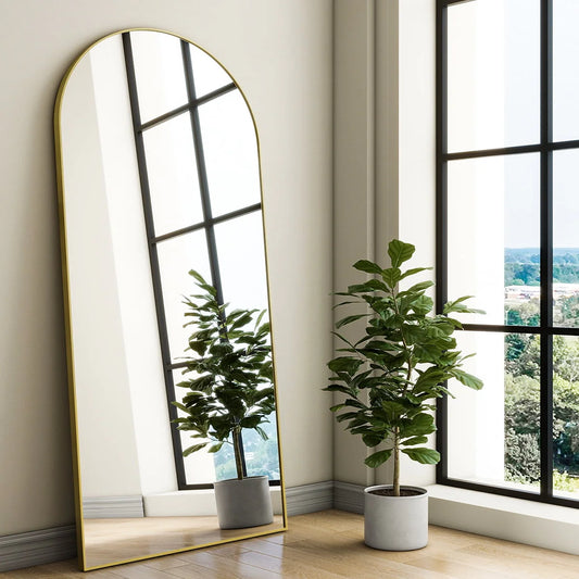 BEAUTYPEAK Full Length Mirror 71"x30" Arched Body Dressing Floor Mirrors for Standing Leaning, Gold