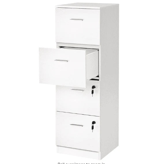 DEXTRUS 4-Drawer Wood File Cabinet with Lock, 15.86" Deep Vertical Filing Cabinet for Home Office, White