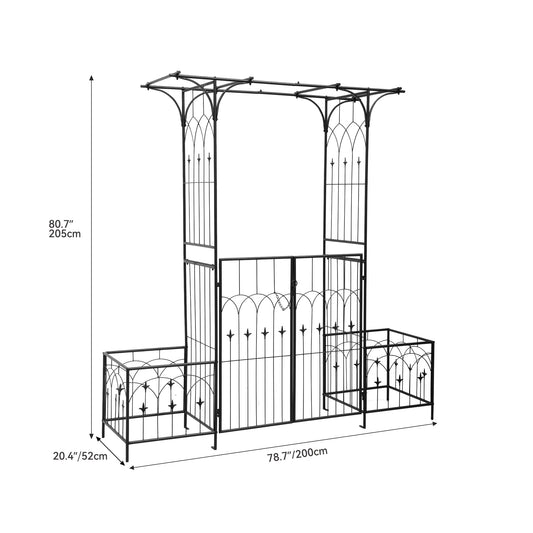 Dextrus Metal Garden Trellis with Gate and Built-in Planter Box, Perfect for Outdoor Climbing Plants, Wedding Ceremonies for Ceremony, Enhancing Your Lawn, Patio, and Backyard