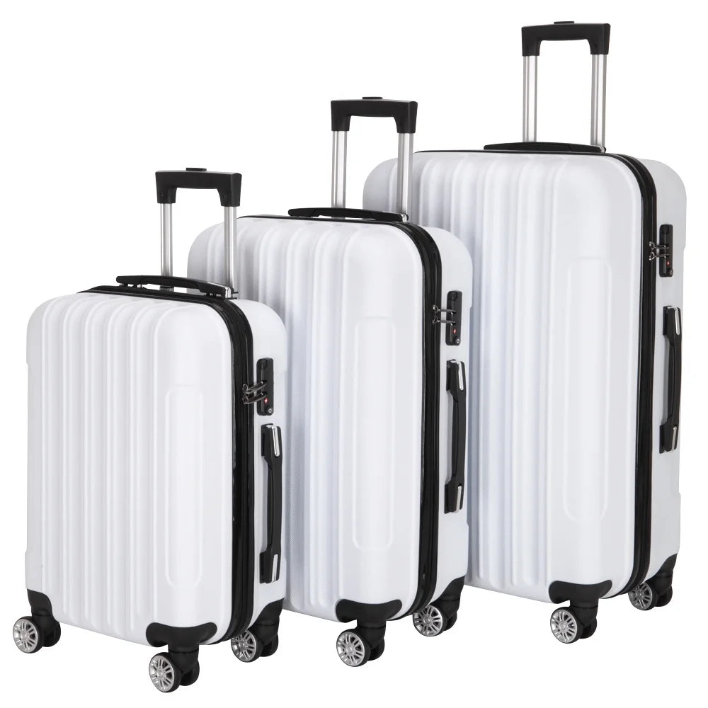 Tcbosik Multifunctional Luggage Set with Spinner Wheels, Large Capacity Travel Rolling Suitcases, ABS Carry-on Luggage, 20"/24"/28" (White, 3 Piece Set)